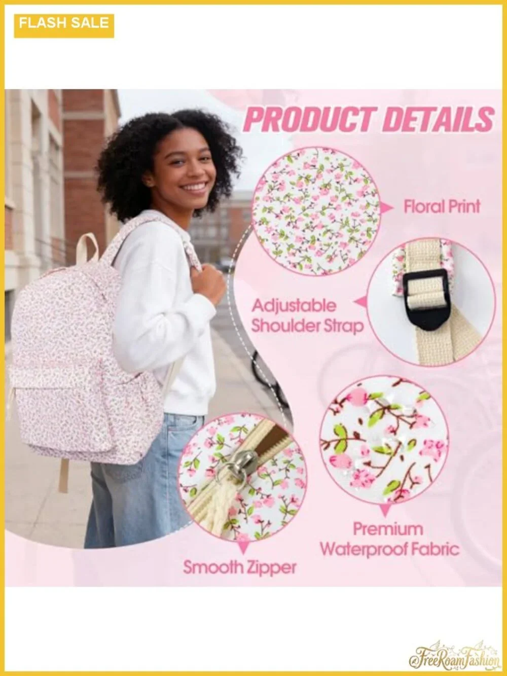 Waterproof Nylon Floral Backpack Women Teen Girl School Bag Tablet Compartment